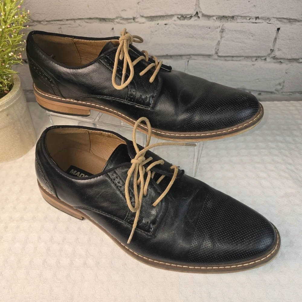 MADDEN MENS ALK CAP TOE OXFORD BLACK ORTHOLITE DRESS SHOE SIZE 10 EUC0.